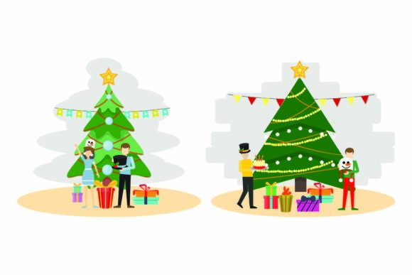 Christmas Ornament Tree Illustration Set – Festive Graphics for Digital Sellers
