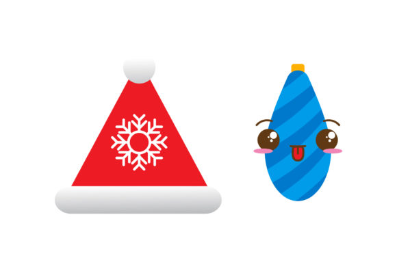 Hat and Ball Ornaments Christmas Set Graphics & Illustrations