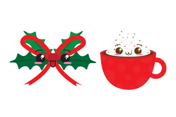 Ribbon and Drink Christmas Graphics: Festive Illustrations